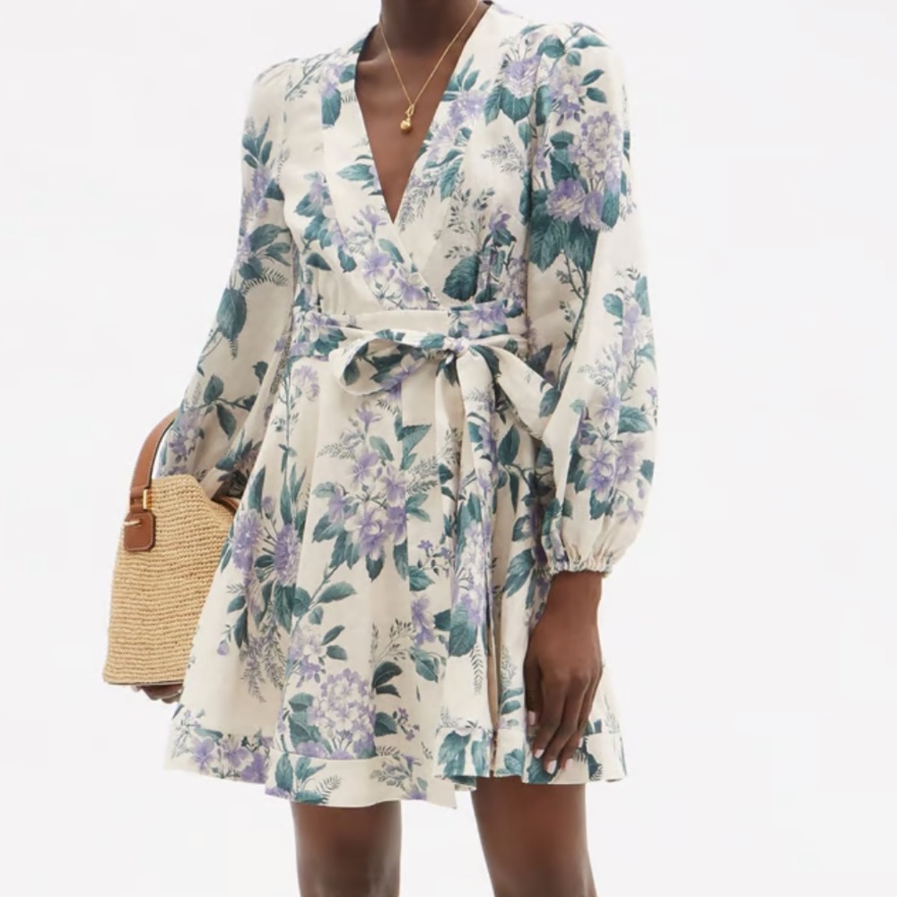 Zimmermann Floral Print Dress in Cream and Purple